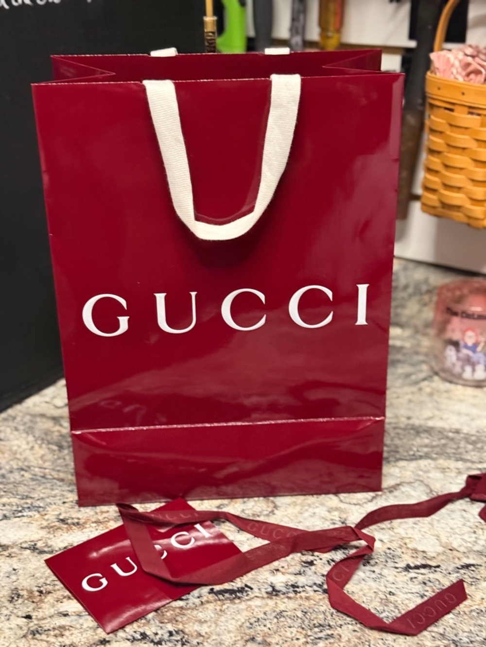 GUCCI Burgundy Logo Gift Bag with Ribbon and card